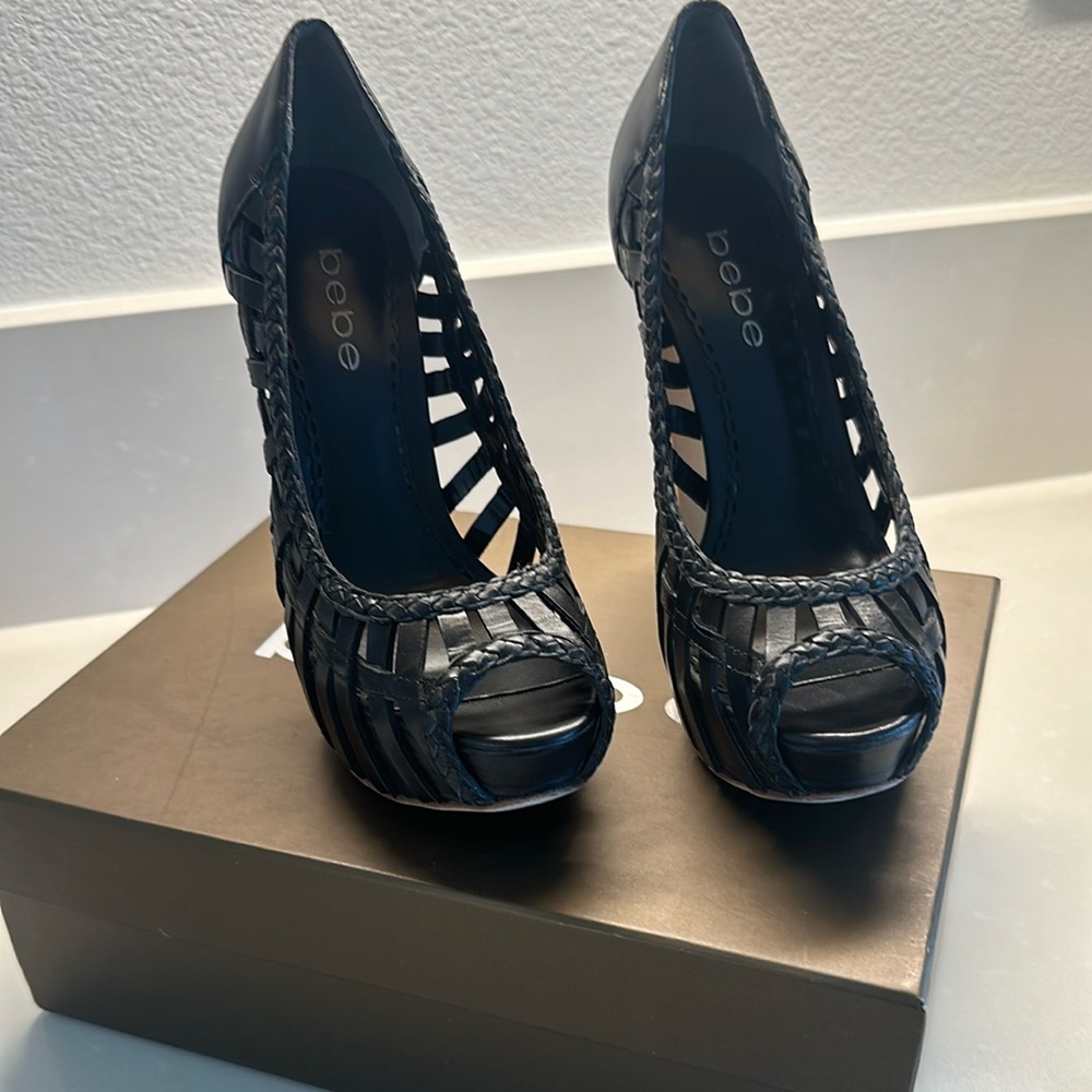 Bebe Black Peep Toe Heels